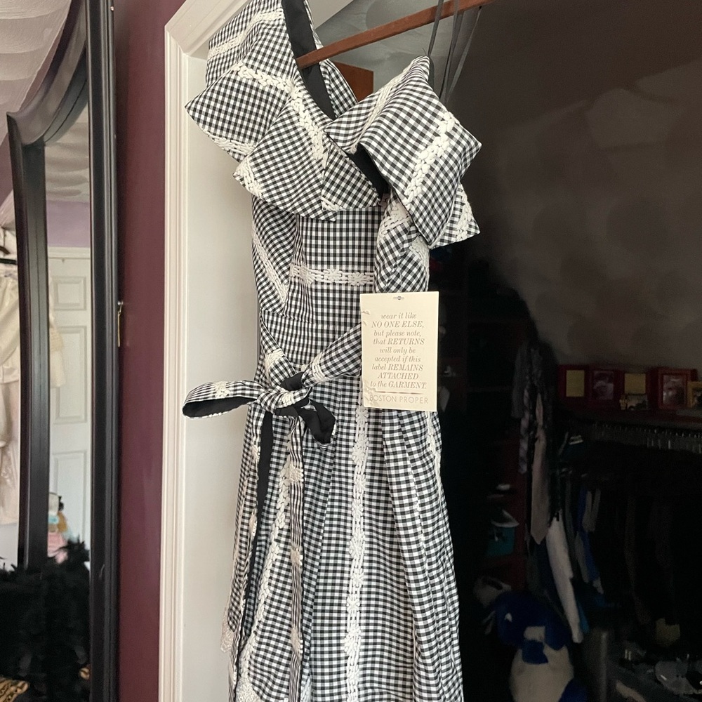 Adelyn Rae One Shoulder Gingham Checkered Ruffled Romper XS - Picture 7 of 13